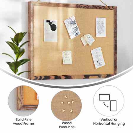 Flash Furniture Juno Rustic Wall Mount Linen Board w/Wood Push Pins, 18x24, Torched Brown HGWA-LINEN-18X24-BRN-GG